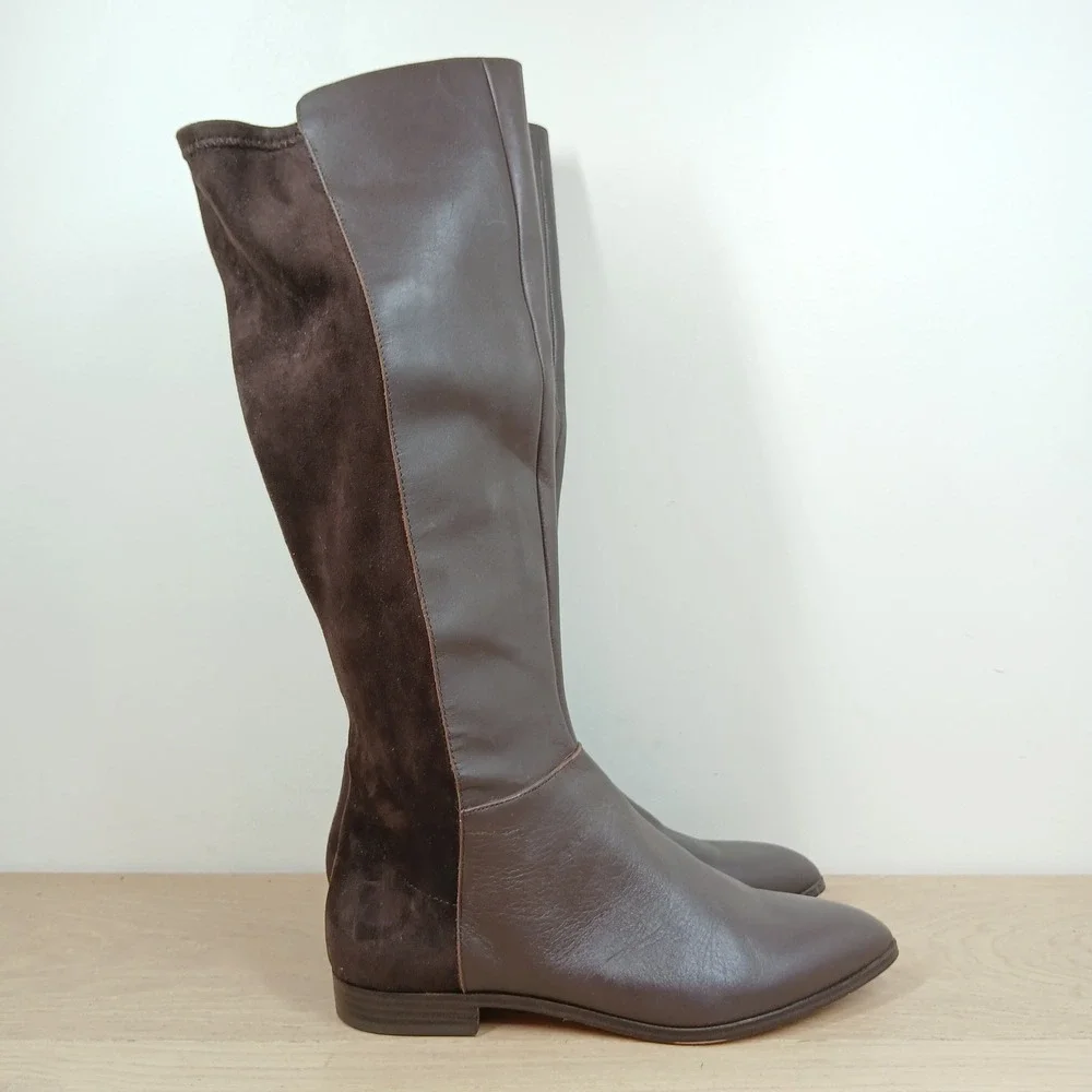 Nine West Boots Women 7 Brown Leather Suede Knee High Riding Equestrian Classic